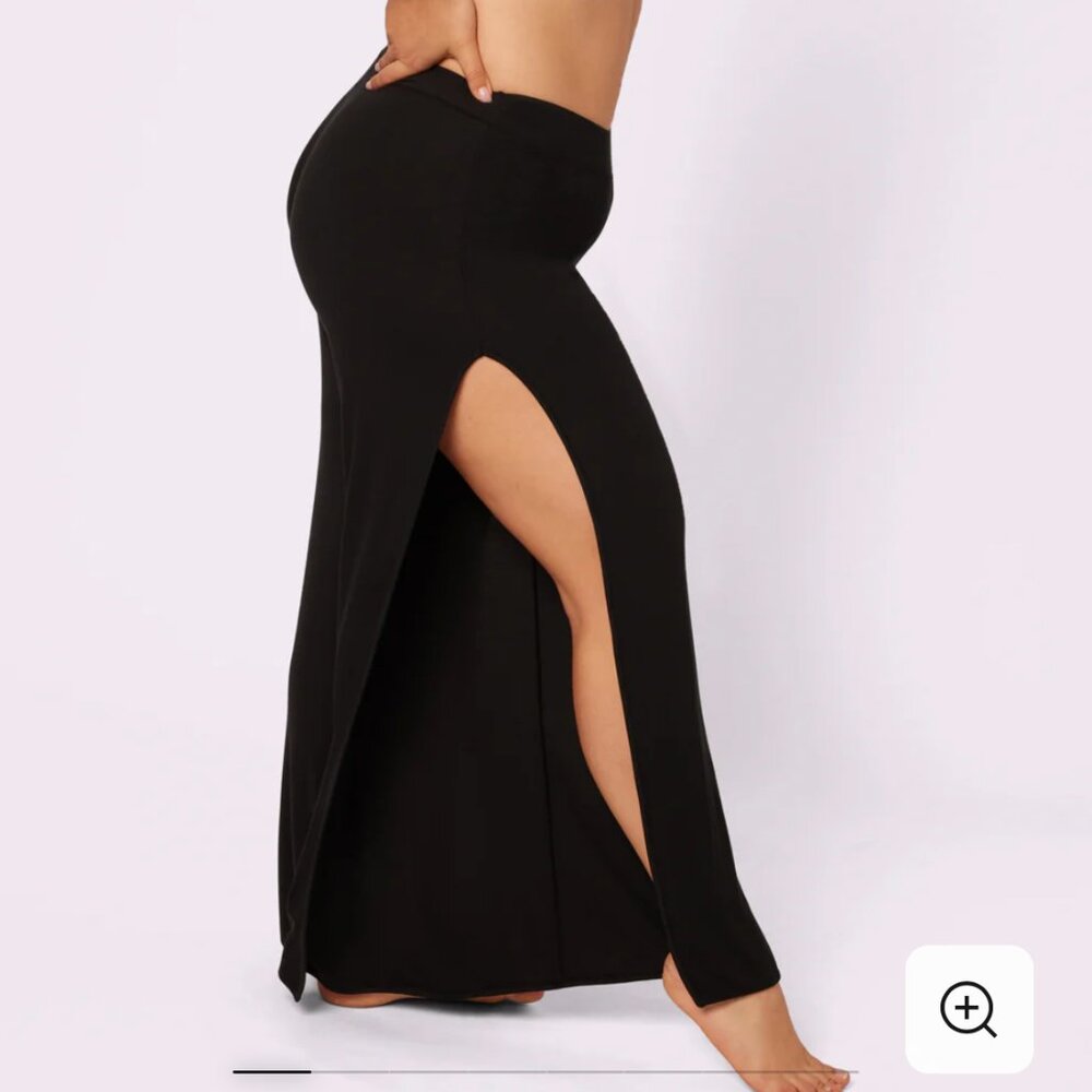 NWOT - Comfort Rib Wide Leg Slit Pants | Lush Rib - Black